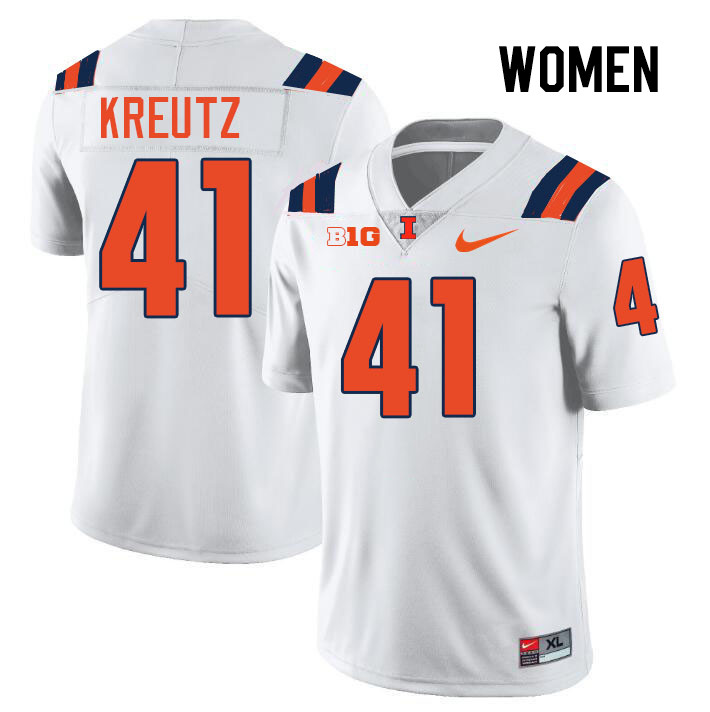 Women #41 James Kreutz Illinois Fighting Illini College Football Jerseys Stitched-White